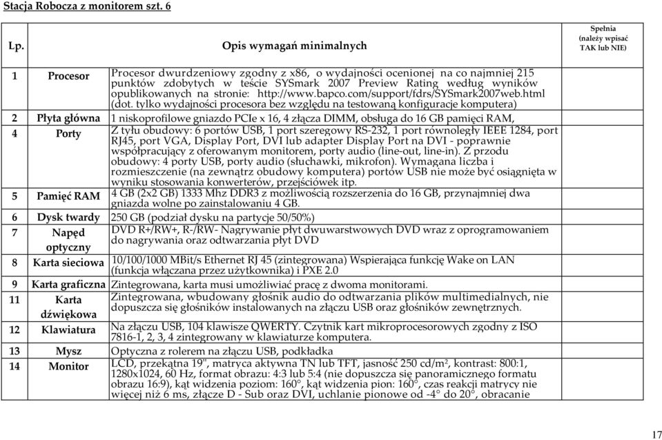 Rating według wyników opublikowanych na stronie: http://www.bapco.com/support/fdrs/sysmark2007web.html (dot.