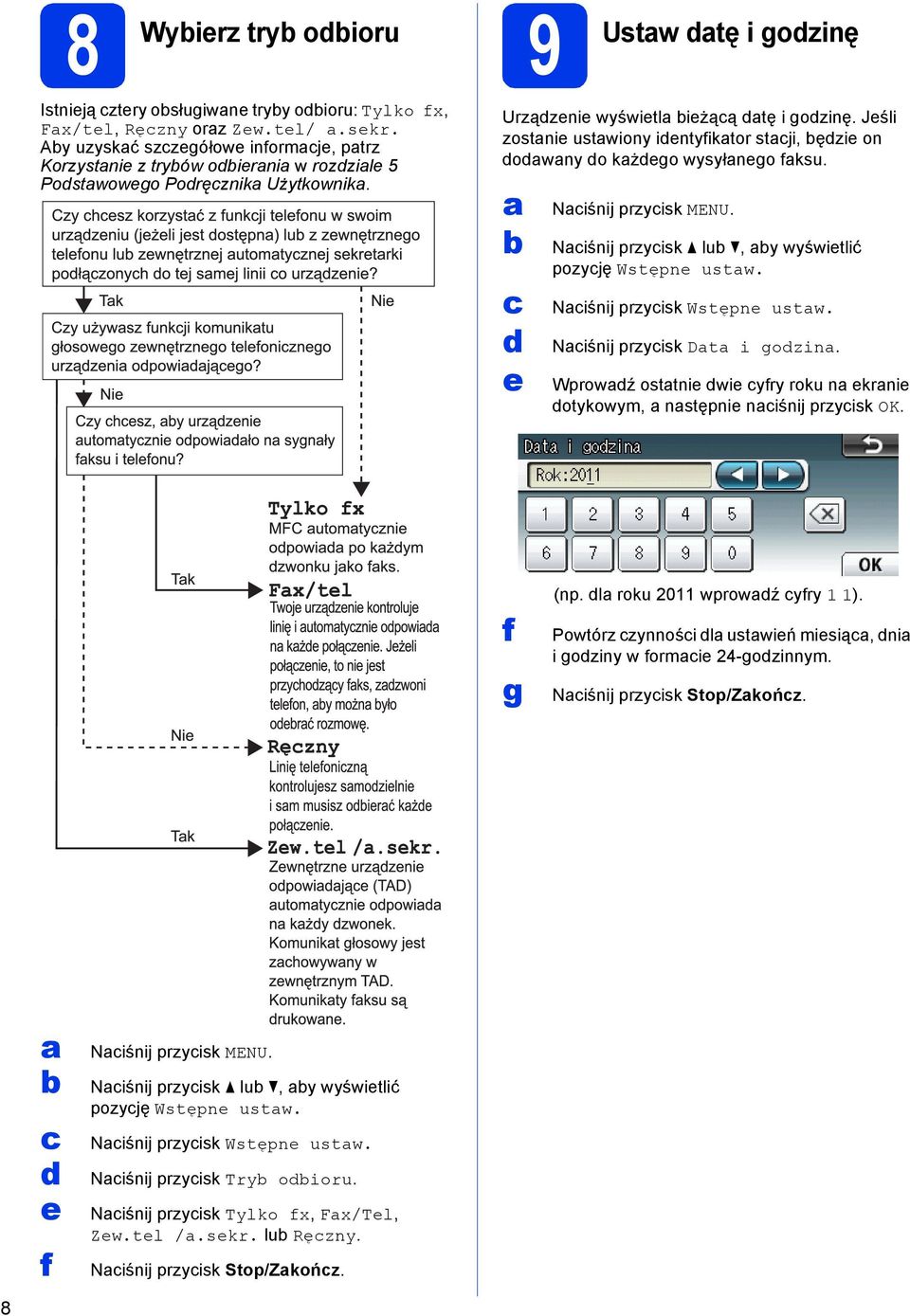 Jeśli zostnie ustwiony ientyfiktor stji, ęzie on owny o kżego wysyłnego fksu. e Niśnij przyisk MENU. Niśnij przyisk lu, y wyświetlić pozyję Wstępne ustw. Niśnij przyisk Wstępne ustw.