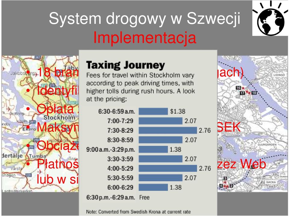 10-20 SEK Maksymalna dzienna opłata 60 SEK ObciąŜenie