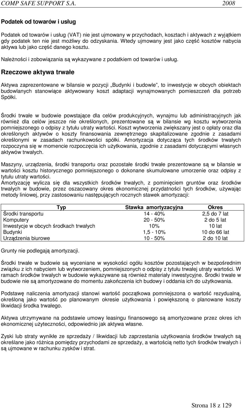 Rzeczowe aktywa trwałe Aktywa zaprezentowane w bilansie w pozycji Budynki i budowle, to inwestycje w obcych obiektach budowlanych stanowiące aktywowany koszt adaptacji wynajmowanych pomieszczeń dla