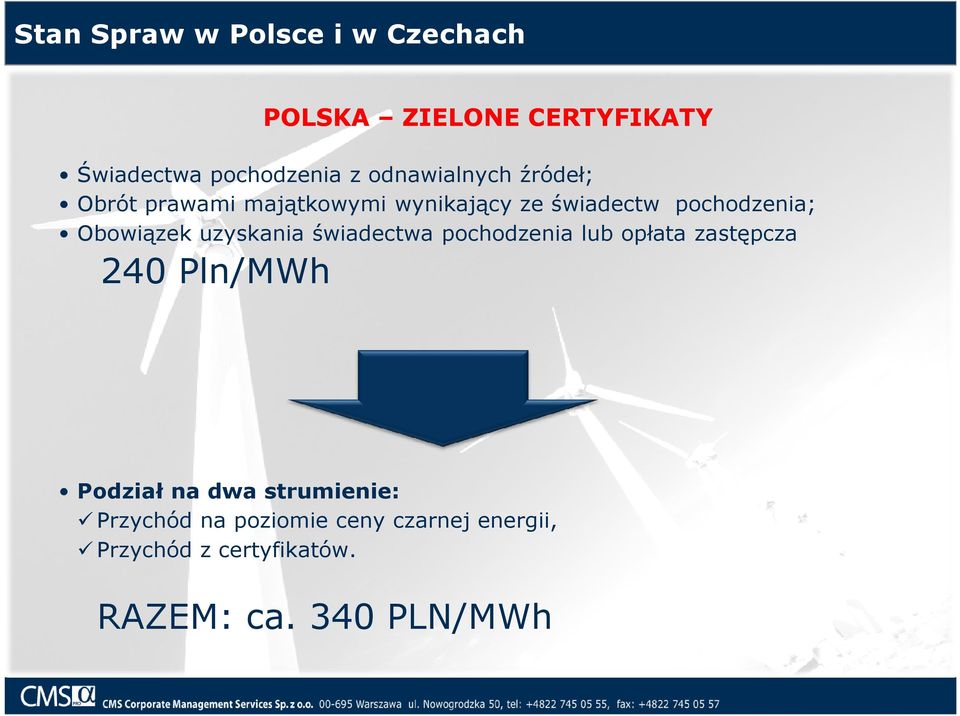 Obowiązek uzyskania świadectwa pochodzenia lub opłata zastępcza 240 Pln/MWh Podział na dwa