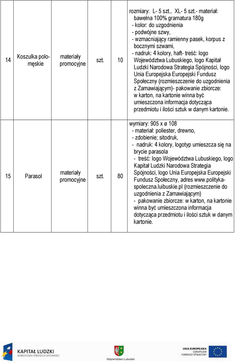 logo Kapitał Ludzki Narodowa Strategia Spójności, logo Unia Europejska Europejski Fundusz Społeczny (rozmieszczenie do uzgodnienia z Zamawiającym)- pakowanie zbiorcze: w karton, na kartonie winna być