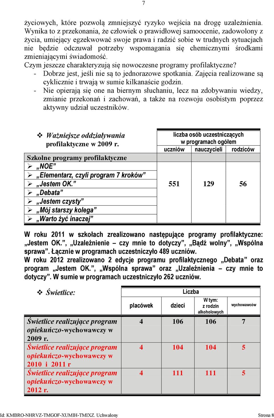 chemicznymi środkami zmieniającymi świadomość. Czym jeszcze charakteryzują się nowoczesne programy profilaktyczne? - Dobrze jest, jeśli nie są to jednorazowe spotkania.