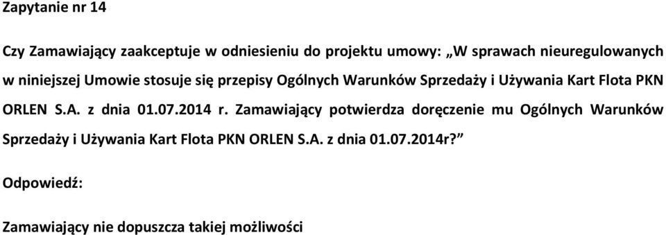 Kart Flota PKN ORLEN S.A. z dnia 01.07.2014 r.
