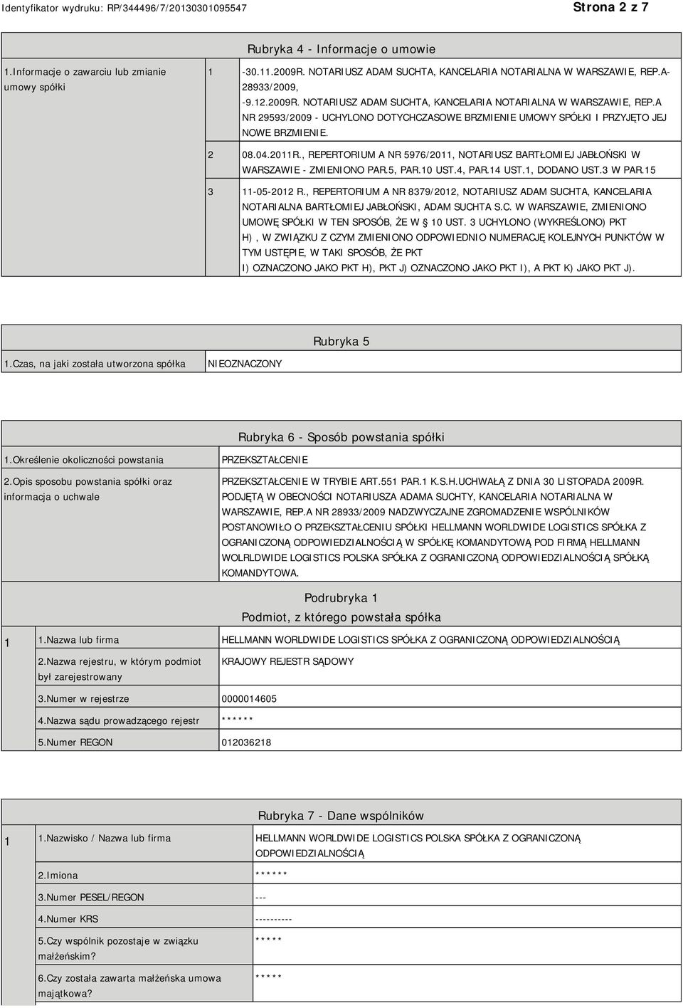 , REPERTORIUM A NR 5976/2011, NOTARIUSZ BARTŁOMIEJ JABŁOŃSKI W WARSZAWIE - ZMIENIONO PAR.5, PAR.10 UST.4, PAR.14 UST.1, DODANO UST.3 W PAR.15 3 11-05-2012 R.