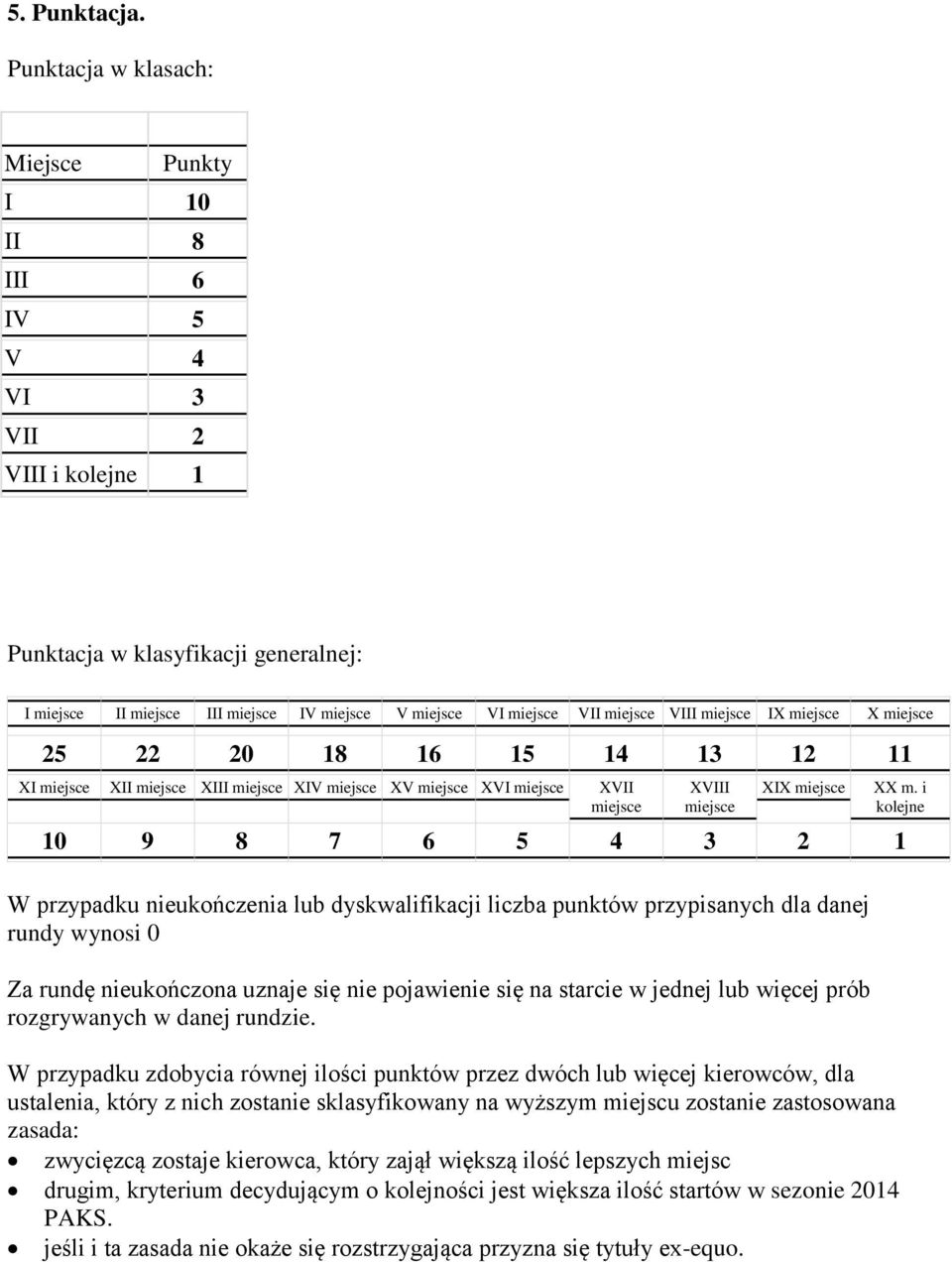 miejsce VIII miejsce IX miejsce X miejsce 25 22 20 18 16 15 14 13 12 11 XI miejsce XII miejsce XIII miejsce XIV miejsce XV miejsce XVI miejsce XVII miejsce XVIII miejsce XIX miejsce 10 9 8 7 6 5 4 3