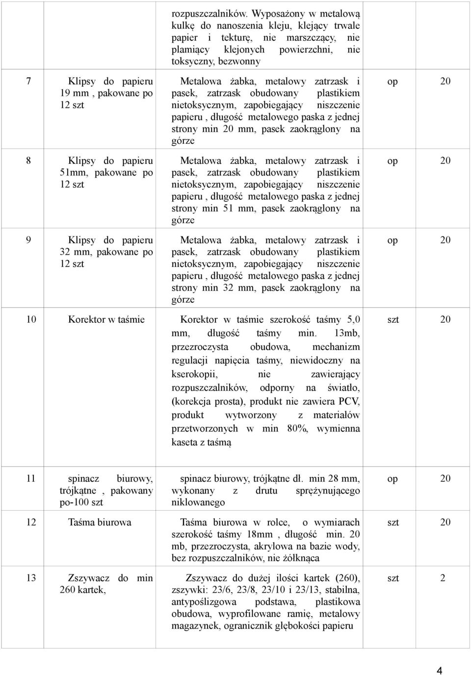 pasek, zatrzask obudowany plastikiem nietoksycznym, zapobiegający niszczenie papieru, długość metalowego paska z jednej strony min 20 mm, pasek zaokrąglony na górze Metalowa żabka, metalowy zatrzask