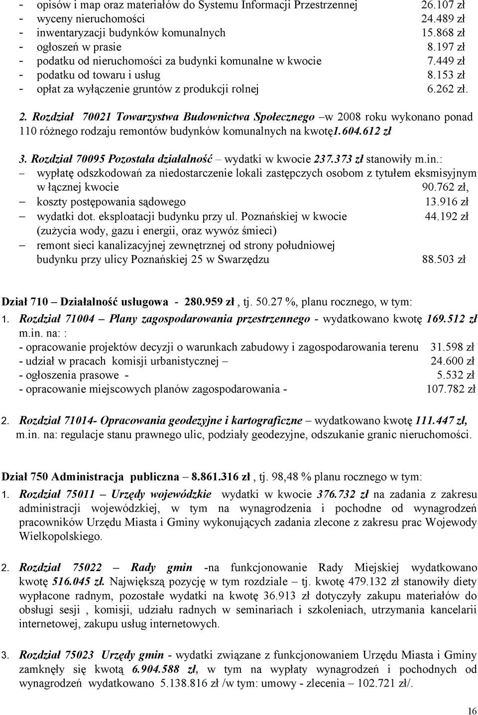 Rozdział 70021 Towarzystwa Budownictwa Społecznego w 2008 roku wykonano ponad 110 różnego rodzaju remontów budynków komunalnych na kwotę1.604.612 zł 3.