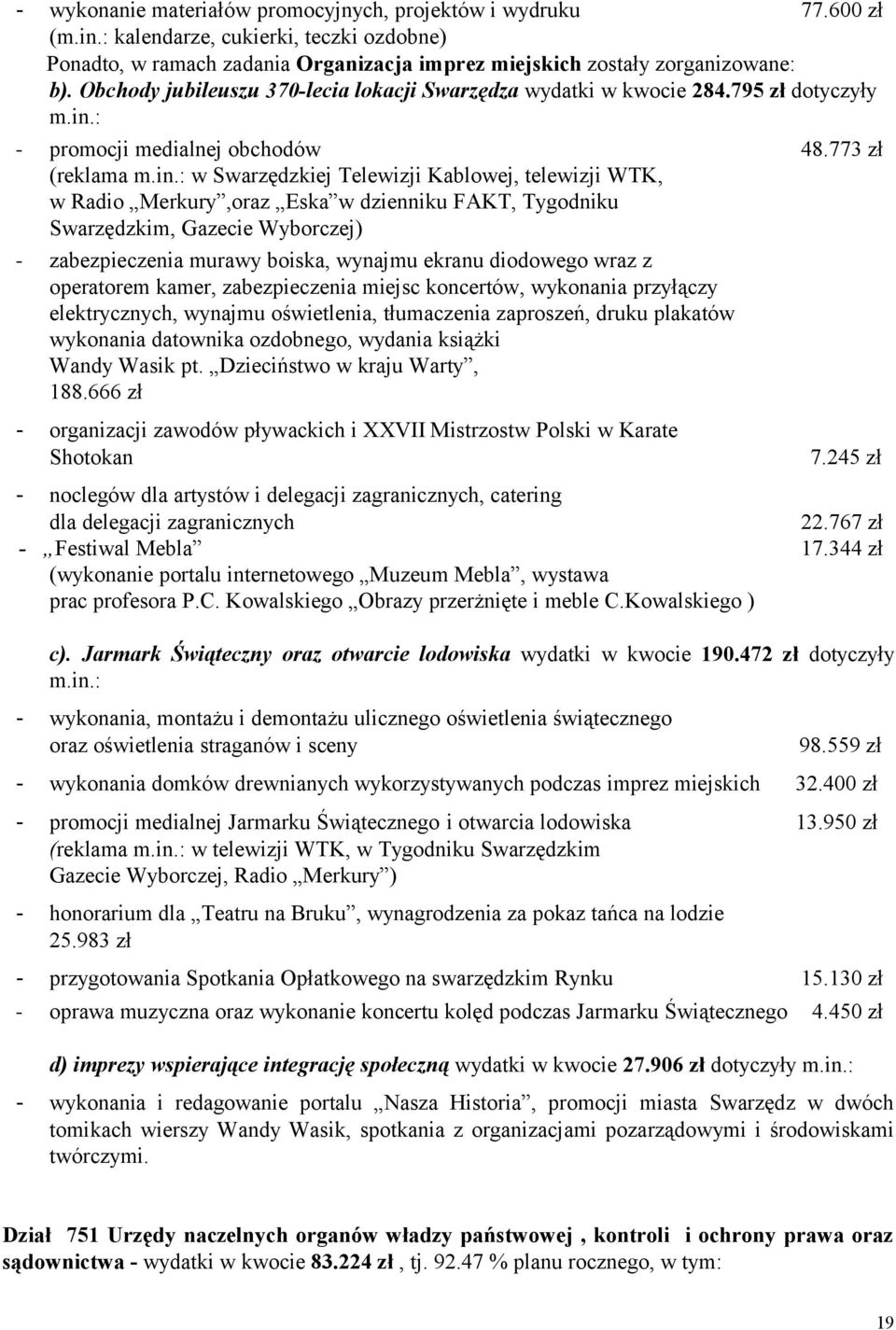 : - promocji medialnej obchodów 48.773 zł (reklama m.in.