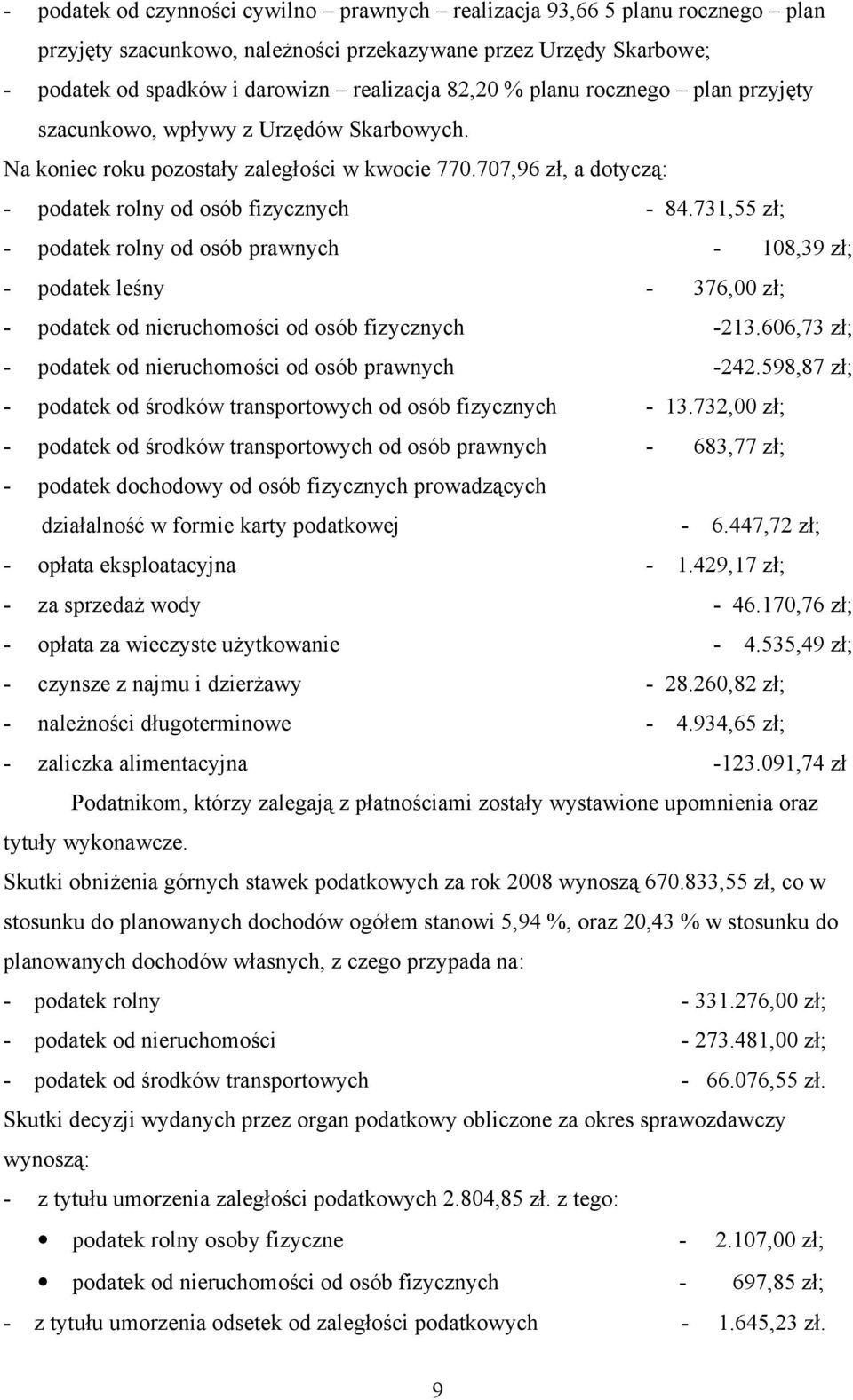 731,55 zł; - podatek rolny od osób prawnych - 108,39 zł; - podatek leśny - 376,00 zł; - podatek od nieruchomości od osób fizycznych -213.606,73 zł; - podatek od nieruchomości od osób prawnych -242.