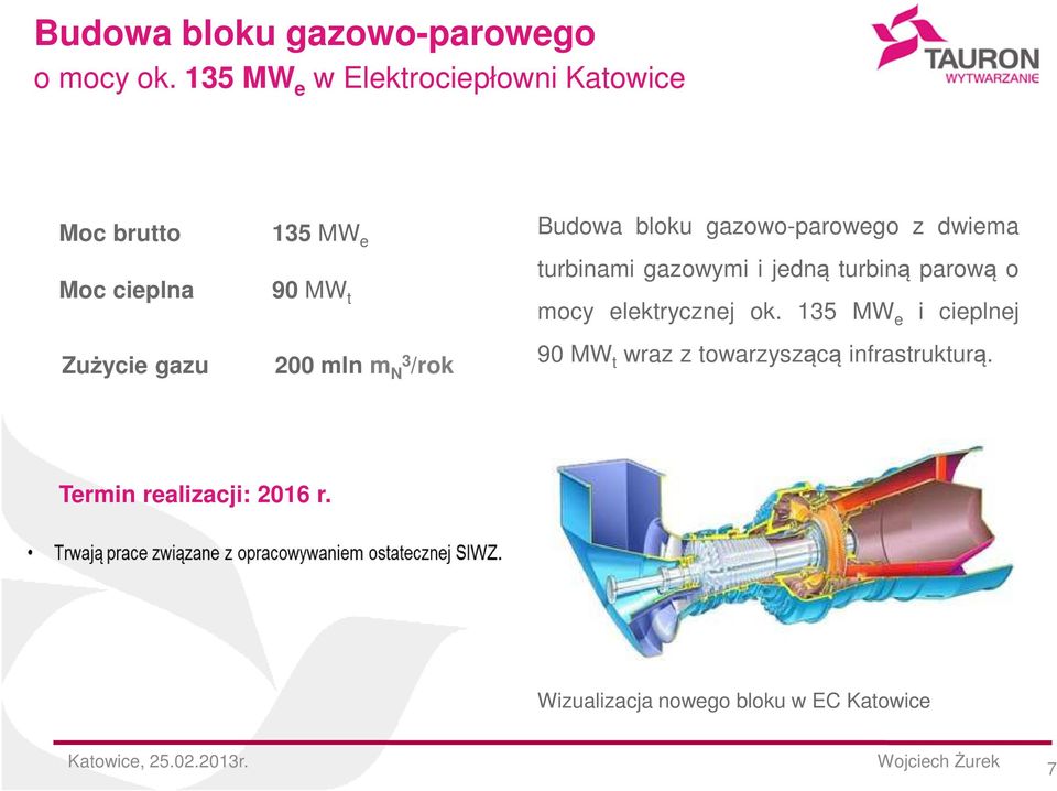 mln m N3 /rok Budowa bloku gazowo-parowego z dwiema turbinami gazowymi i jedną turbiną parową o