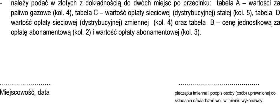 5), tabela D wartość opłaty sieciowej (dystrybucyjnej) zmiennej (kol.