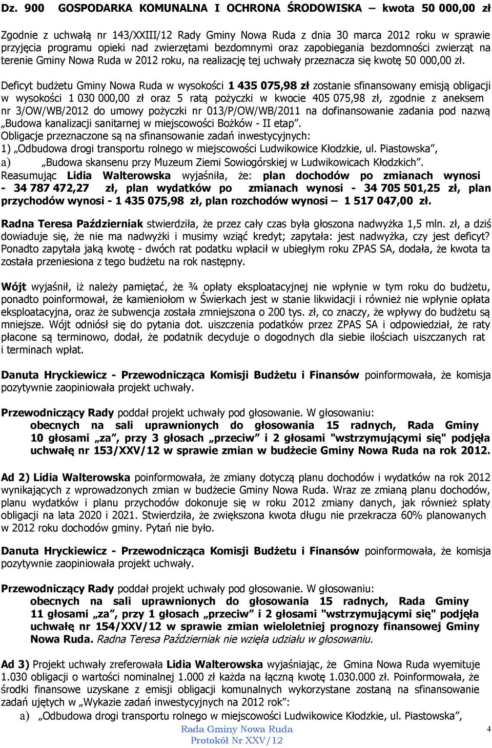 Deficyt budżetu Gminy Nowa Ruda w wysokości 1 435 075,98 zł zostanie sfinansowany emisją obligacji w wysokości 1 030 000,00 zł oraz 5 ratą pożyczki w kwocie 405 075,98 zł, zgodnie z aneksem nr