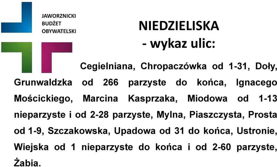 nieparzyste i od 2-28 parzyste, Mylna, Piaszczysta, Prosta od 1-9, Szczakowska,