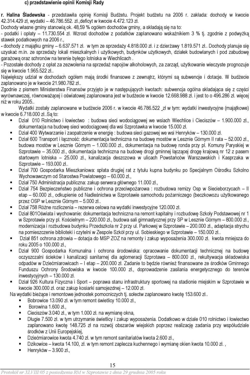 zgodnie z podwyżką stawek podatkowych na 2006 r., - dochody z majątku gminy