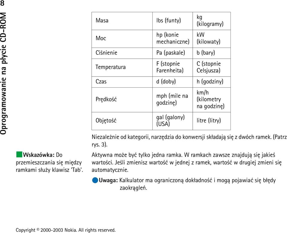 h (godziny) Prêdko æ Objêto æ mph (mile na godzinê) gal (galony) (USA) km/h (kilometry na godzinê) litre (litry) Niezale nie od kategorii, narzêdzia do konwersji sk³adaj± siê