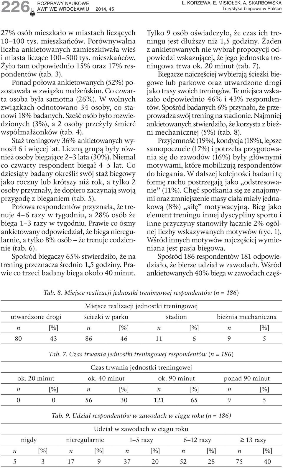 Ponad połowa ankietowanych (52%) pozostawała w związku małżeńskim. Co czwarta osoba była samotna (26%). W wolnych związkach odnotowano 34 osoby, co stanowi 18% badanych.