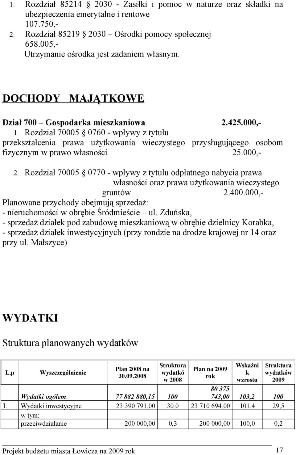 Rozdział 70005 0760 - wpływy z tytułu przekształcenia prawa użytkowania wieczystego przysługującego osobom fizycznym w prawo własności 25.000,- 2.