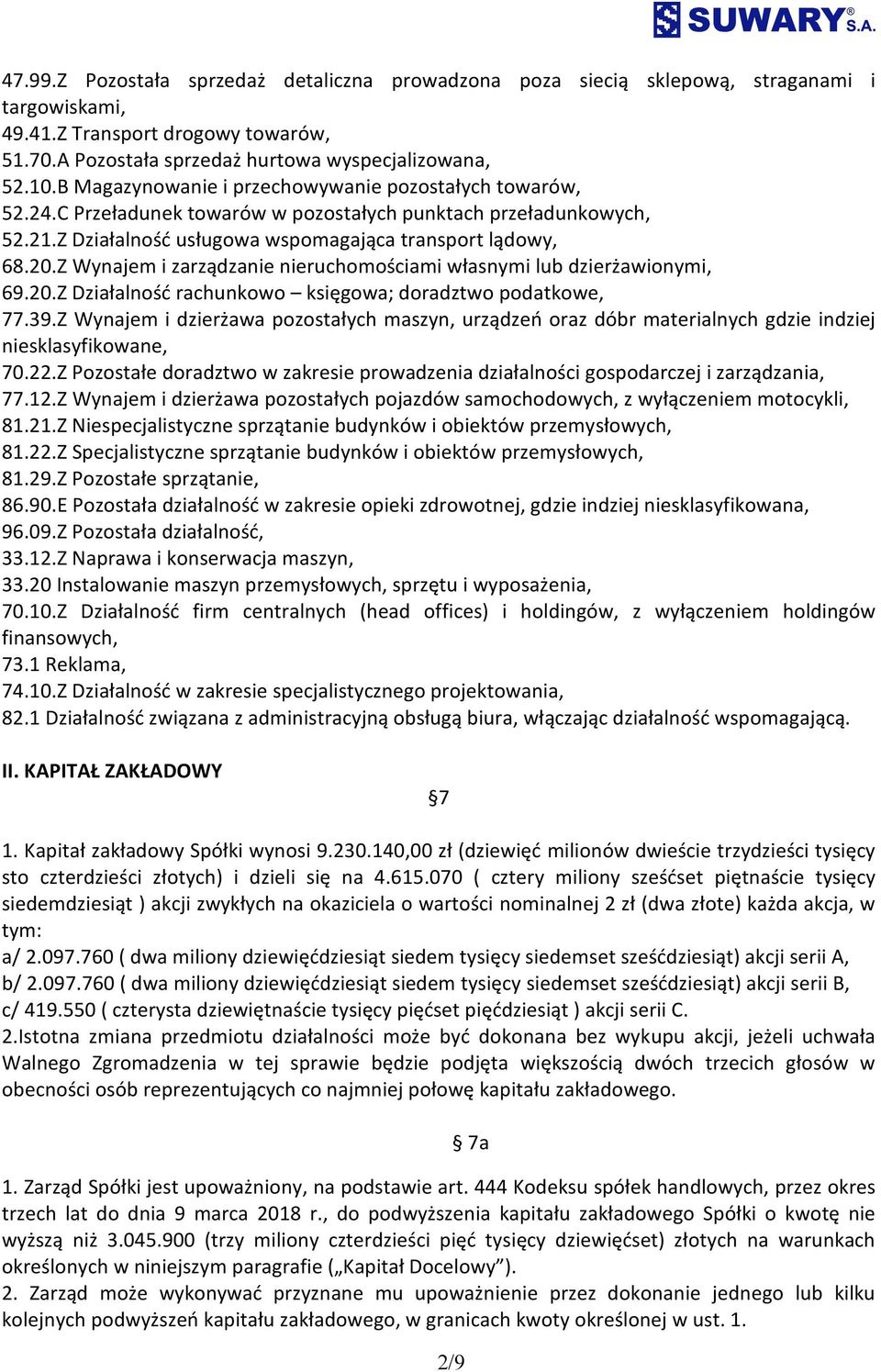 Z Wynajem i zarządzanie nieruchomościami własnymi lub dzierżawionymi, 69.20.Z Działalność rachunkowo księgowa; doradztwo podatkowe, 77.39.