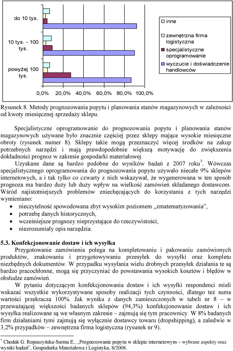 Specjalistyczne oprogramowanie do prognozowania popytu i planowania stanów magazynowych używane było znacznie częściej przez sklepy mające wysokie miesięczne obroty (rysunek numer 8).