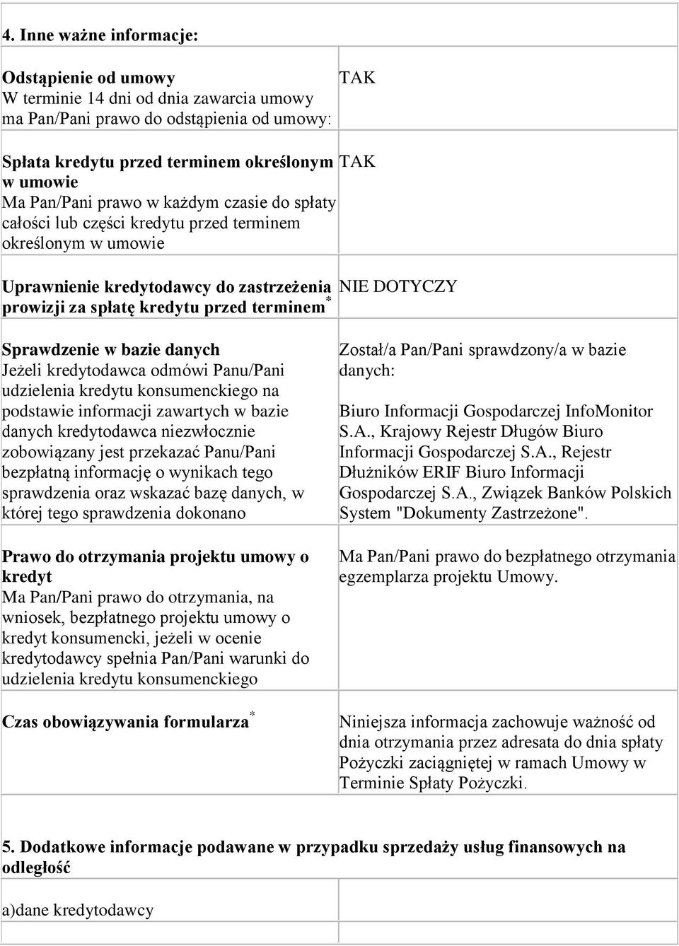 w bazie danych Jeżeli kredytodawca odmówi Panu/Pani udzielenia kredytu konsumenckiego na podstawie informacji zawartych w bazie danych kredytodawca niezwłocznie zobowiązany jest przekazać Panu/Pani