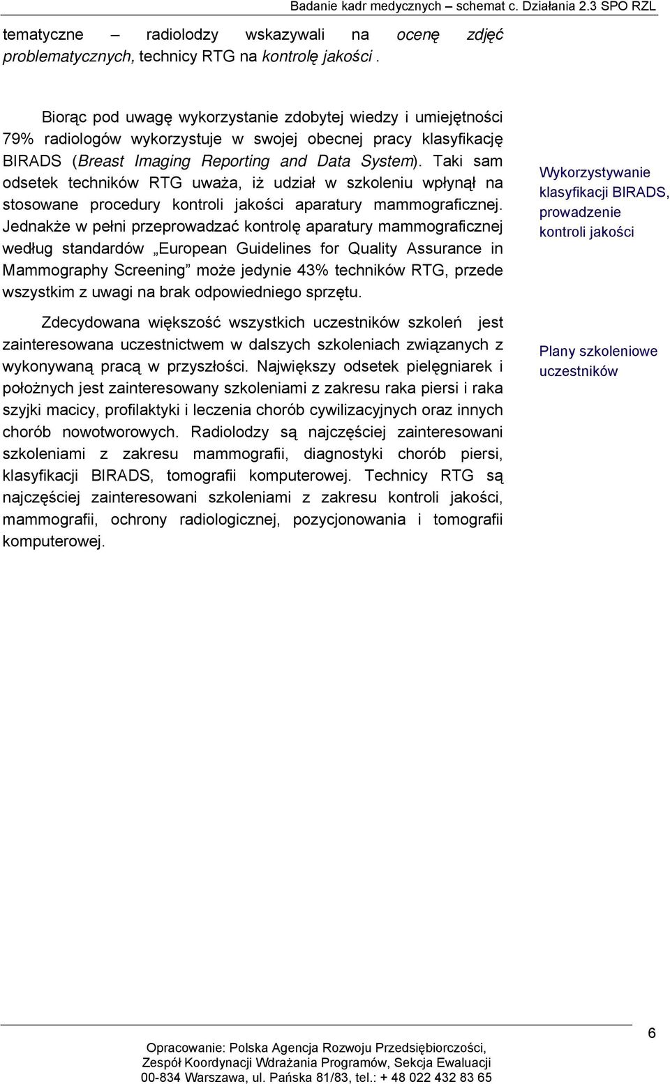 Taki sam odsetek techników RTG uważa, iż udział w szkoleniu wpłynął na stosowane procedury kontroli jakości aparatury mammograficznej.