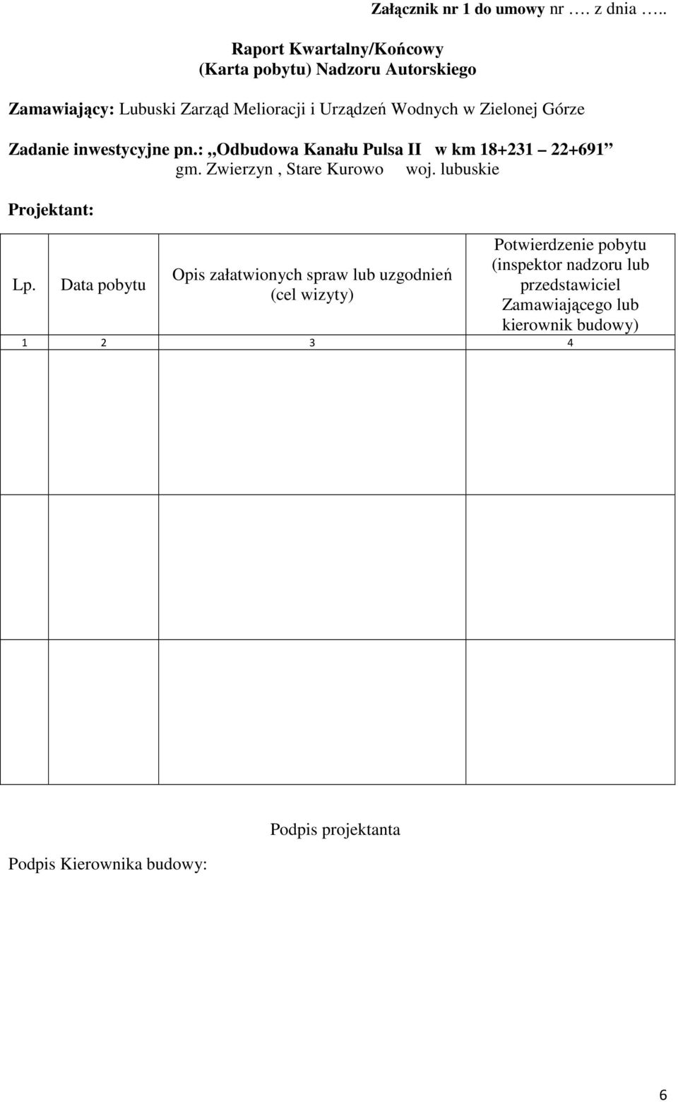 : Odbudowa Kanału Pulsa II w km 18+231 22+691 gm. Zwierzyn, Stare Kurowo woj. lubuskie Projektant: Lp.