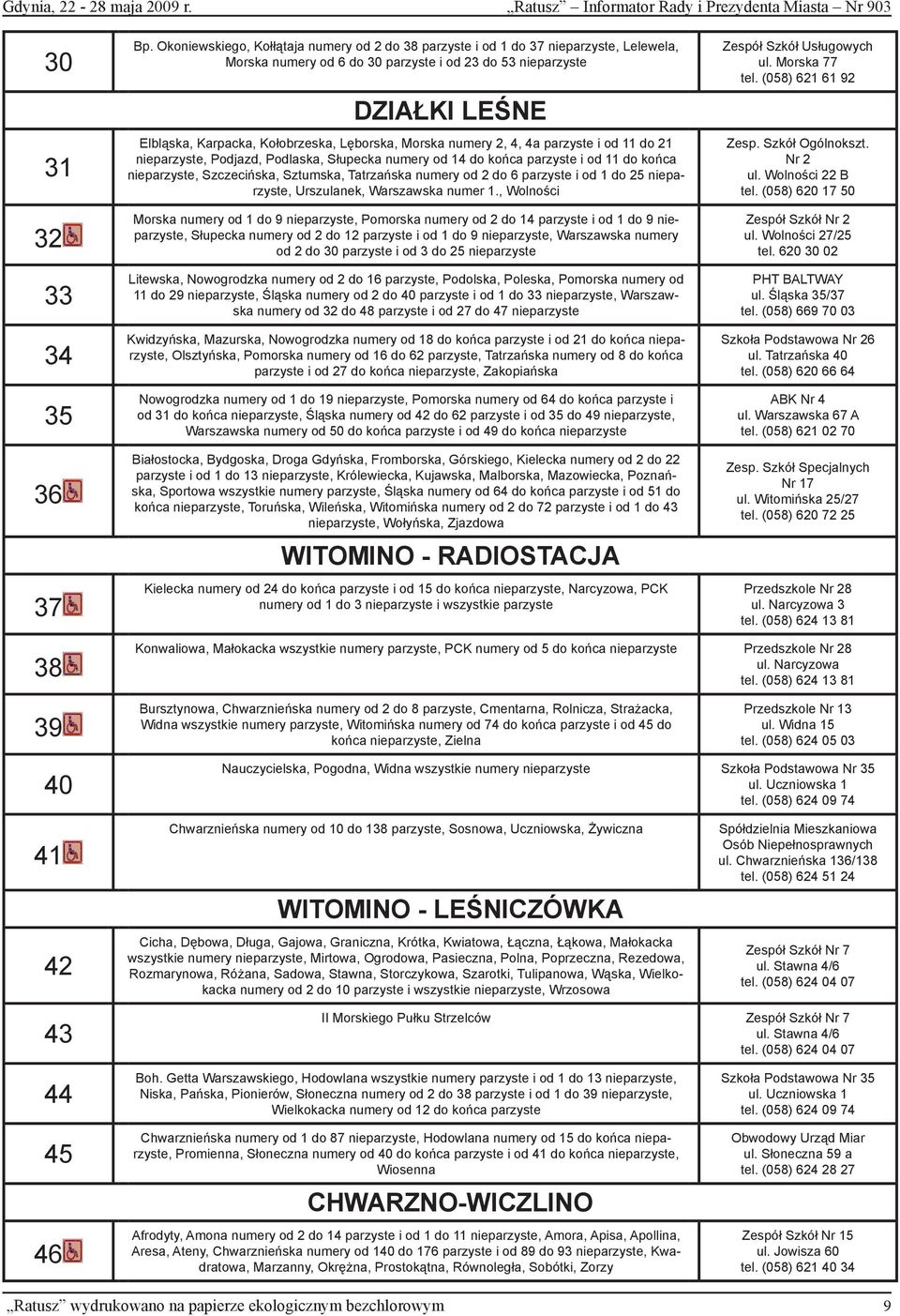 Lęborska, Morska numery 2, 4, 4a parzyste i od 11 do 21 nieparzyste, Podjazd, Podlaska, Słupecka numery od 14 do końca parzyste i od 11 do końca nieparzyste, Szczecińska, Sztumska, Tatrzańska numery