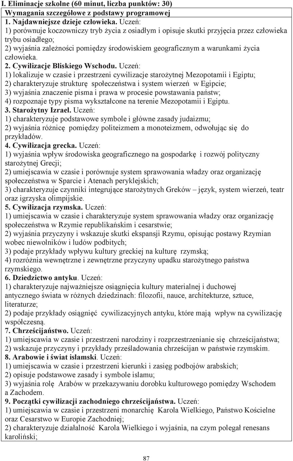 1) lokalizuje w czasie i przestrzeni cywilizacje starożytnej Mezopotamii i Egiptu; 2) charakteryzuje strukturę społeczeństwa i system wierzeń w Egipcie; 3) wyjaśnia znaczenie pisma i prawa w procesie