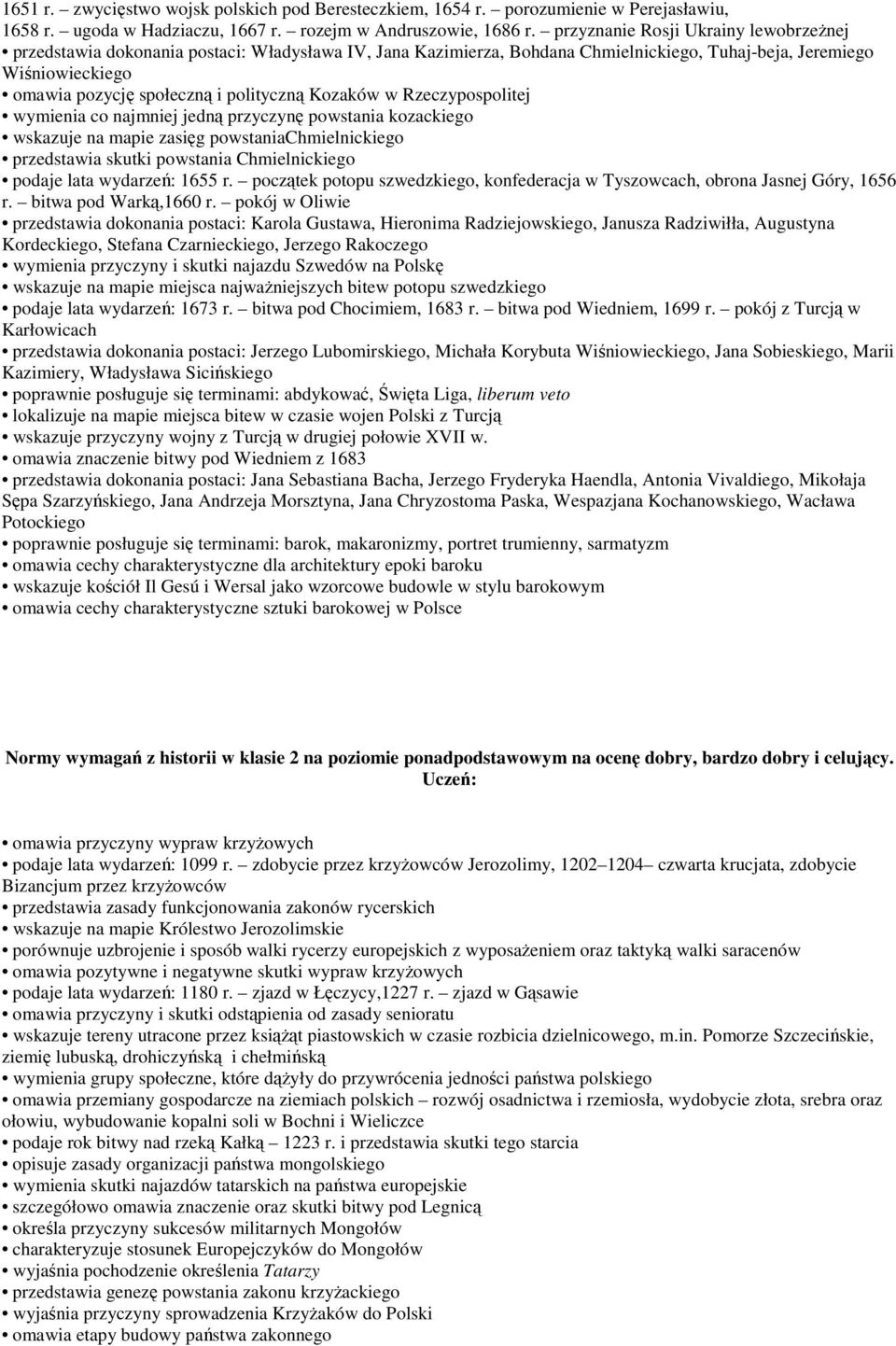 polityczną Kozaków w Rzeczypospolitej wymienia co najmniej jedną przyczynę powstania kozackiego wskazuje na mapie zasięg powstaniachmielnickiego przedstawia skutki powstania Chmielnickiego podaje