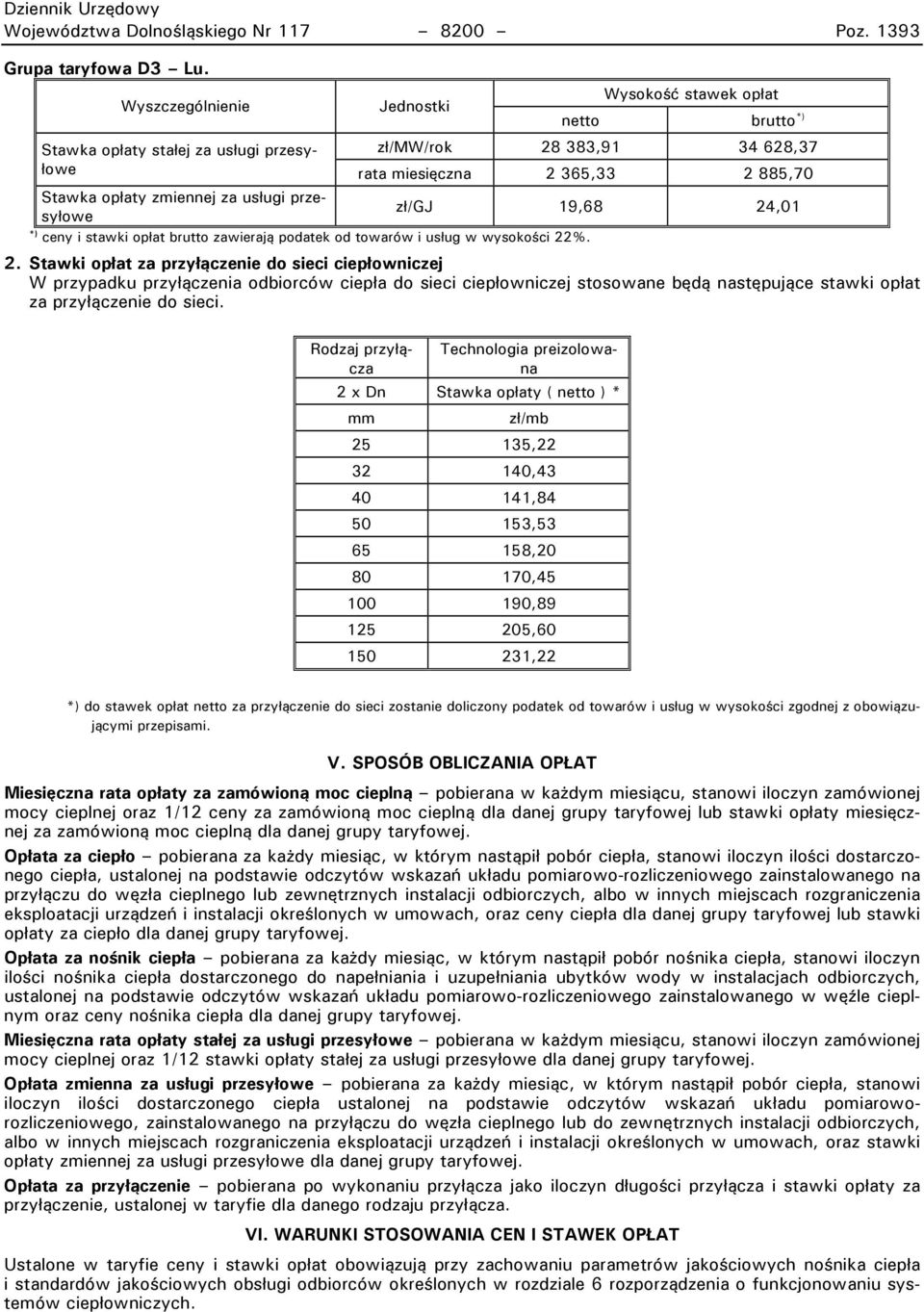 wysokości 22%. 2. Stawki opęat za przyęączenie do sieci ciepęowniczej W przypadku przyłączenia odbiorców ciepła do sieci ciepłowniczej stosowane będą następujące stawki opłat za przyłączenie do sieci.