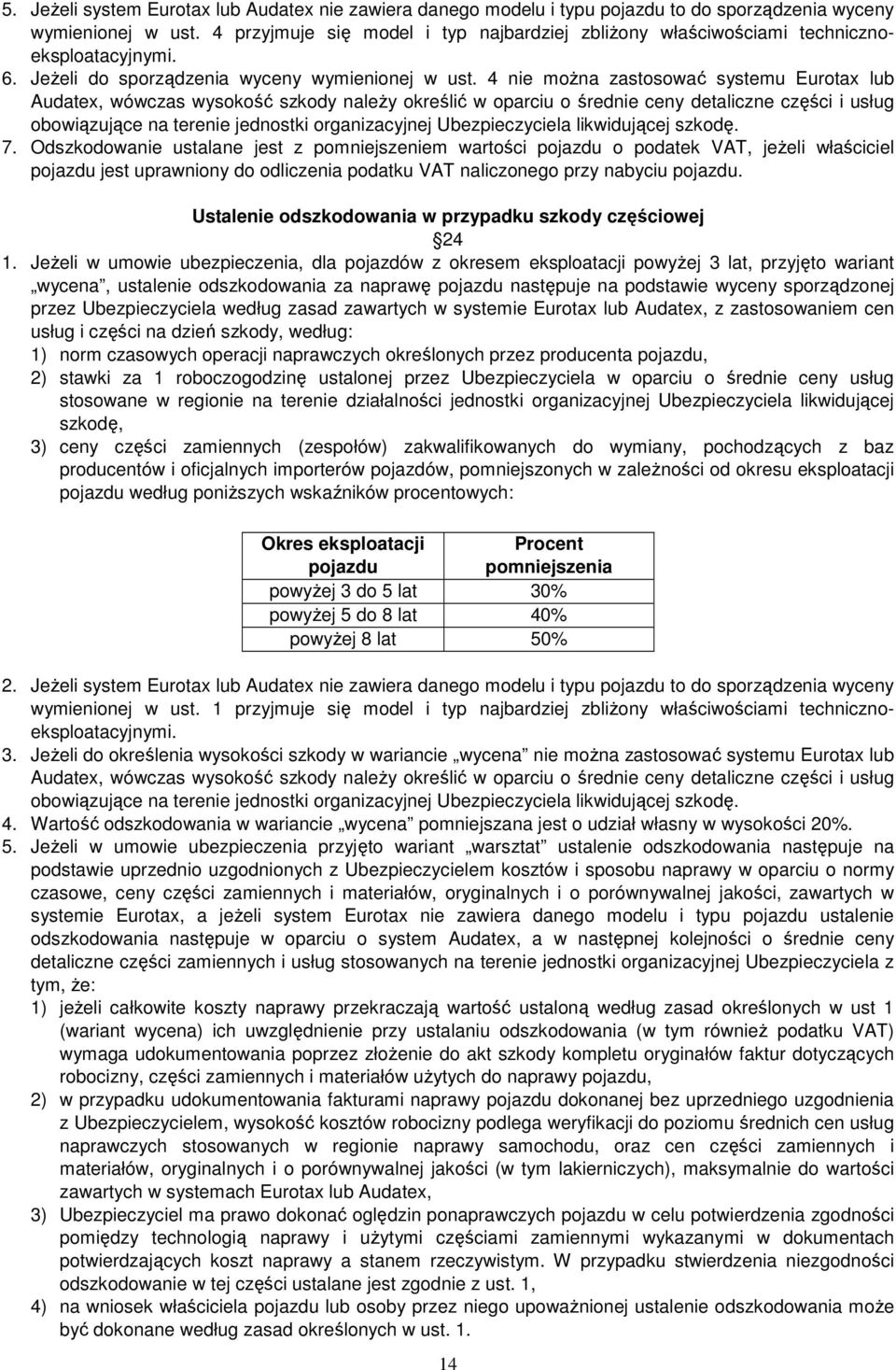 4 nie moŝna zastosować systemu Eurotax lub Audatex, wówczas wysokość szkody naleŝy określić w oparciu o średnie ceny detaliczne części i usług obowiązujące na terenie jednostki organizacyjnej