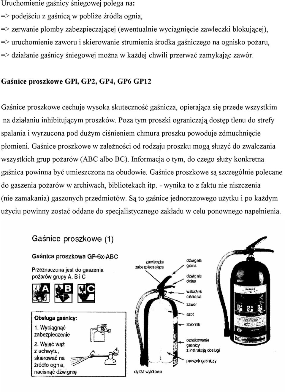 Gaśnice proszkowe GPl, GP2, GP4, GP6 GP12 Gaśnice proszkowe cechuje wysoka skuteczność gaśnicza, opierająca się przede wszystkim na działaniu inhibitującym proszków.