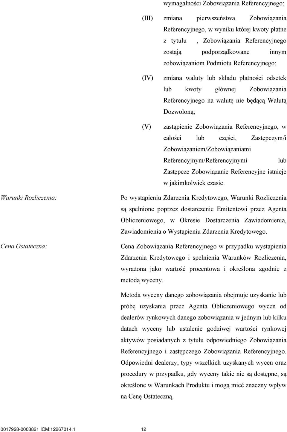 Zobowiązania Referencyjnego, w całości lub części, Zastępczym/i Zobowiązaniem/Zobowiązaniami Referencyjnym/Referencyjnymi lub Zastępcze Zobowiązanie Referencyjne istnieje w jakimkolwiek czasie.