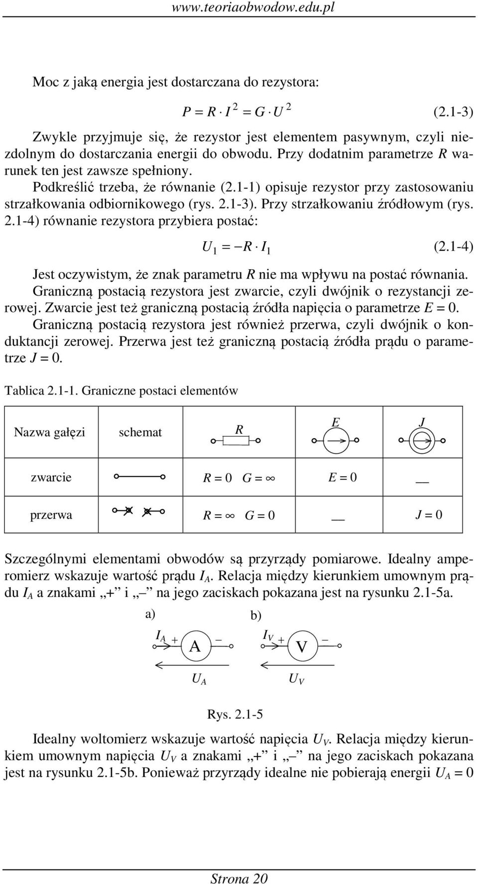 .-4) równane rezyora przybera poać: (.-4) Je oczywym, że zna parameru ne ma wpływu na poać równana. Granczną poacą rezyora je zwarce, czyl wójn o rezyancj zerowej.