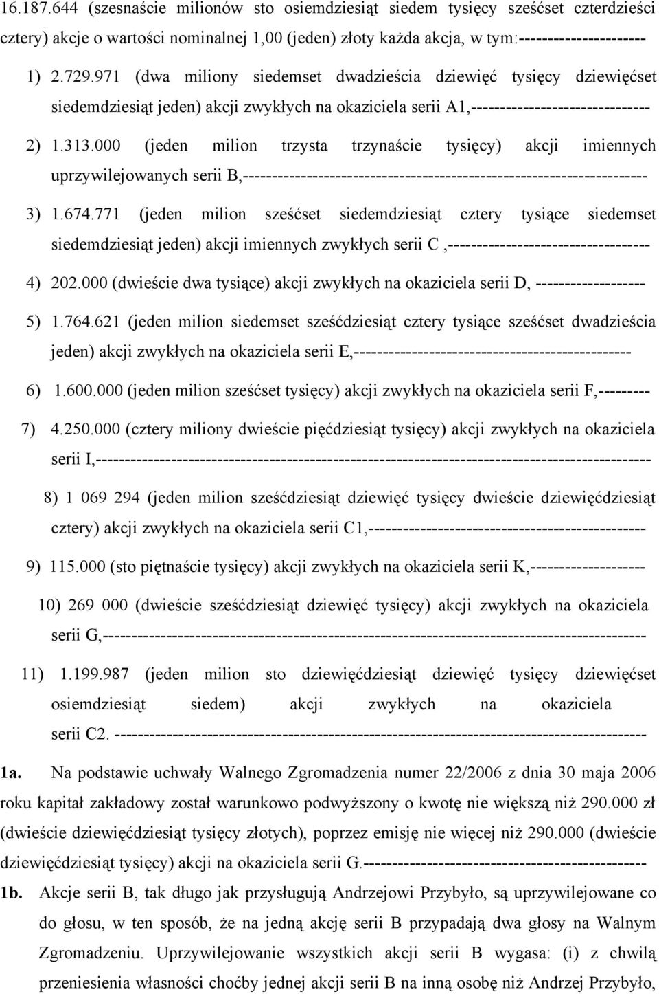 000 (jeden milion trzysta trzynaście tysięcy) akcji imiennych uprzywilejowanych serii B,---------------------------------------------------------------------- 3) 1.674.