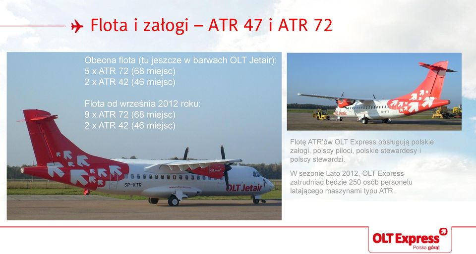 Flotę ATR ów OLT Express obsługują polskie załogi, polscy piloci, polskie stewardesy i polscy