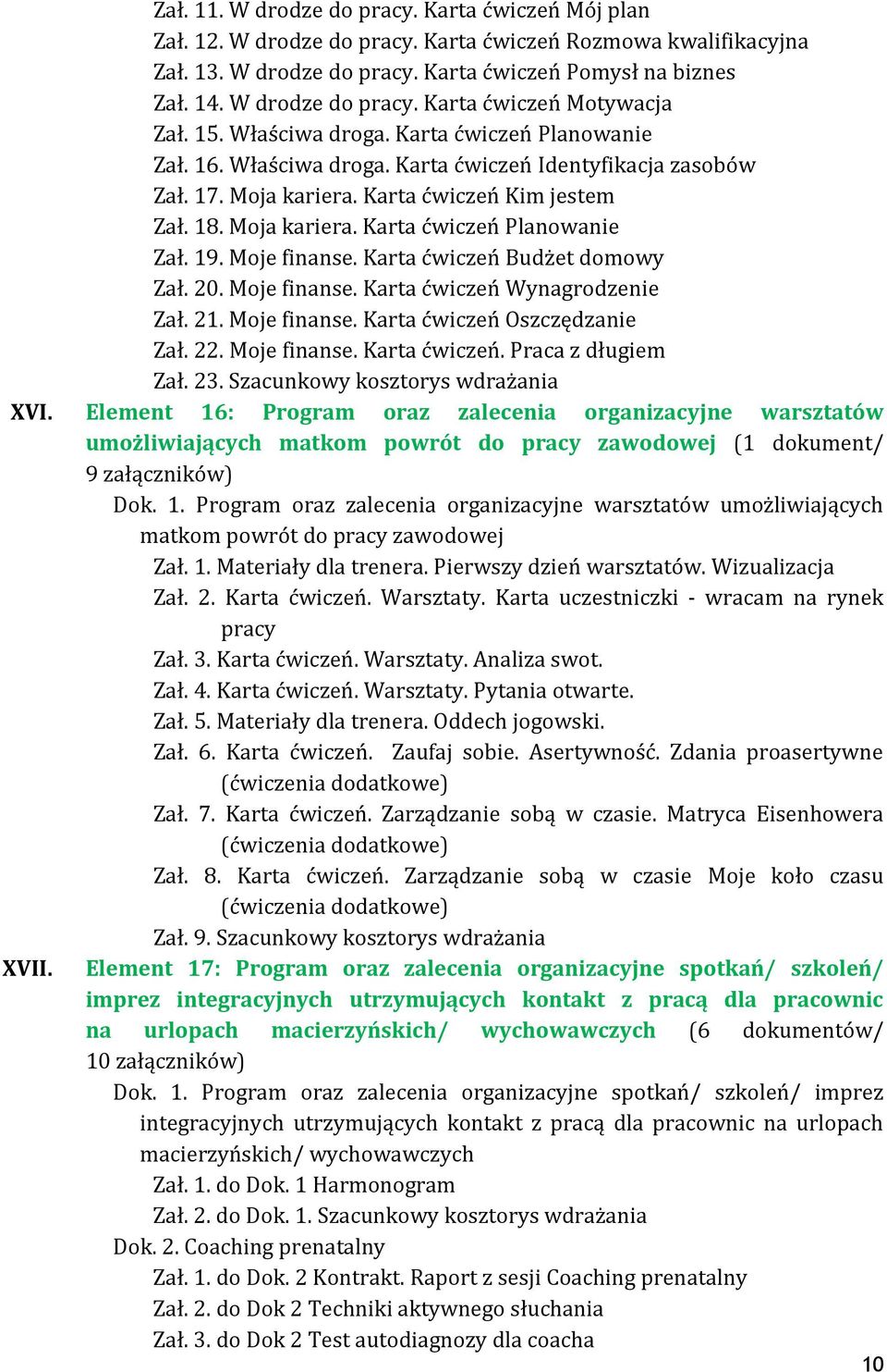 Karta ćwiczeń Kim jestem Zał. 18. Moja kariera. Karta ćwiczeń Planowanie Zał. 19. Moje finanse. Karta ćwiczeń Budżet domowy Zał. 20. Moje finanse. Karta ćwiczeń Wynagrodzenie Zał. 21. Moje finanse. Karta ćwiczeń Oszczędzanie Zał.