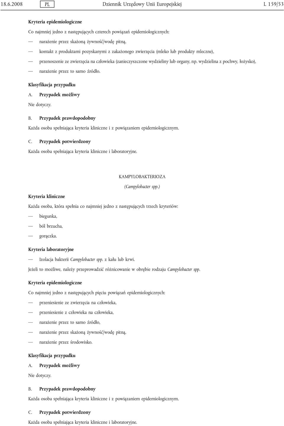 wydzielina z pochwy, łożysko), narażenie przez to samo źródło. KAMPYLOBAKTERIOZA (Campylobacter spp.