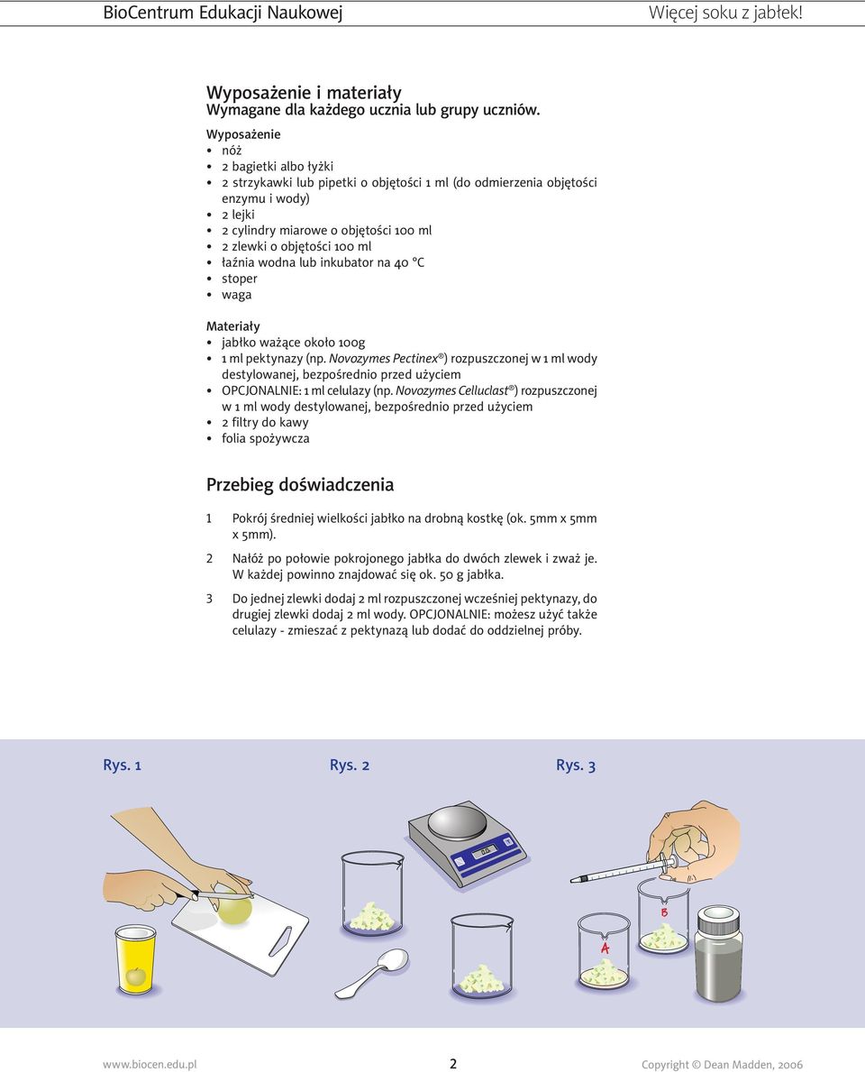 lub inkubator na C stoper waga Materiały jabłko ważące około g 1 ml pektynazy (np.