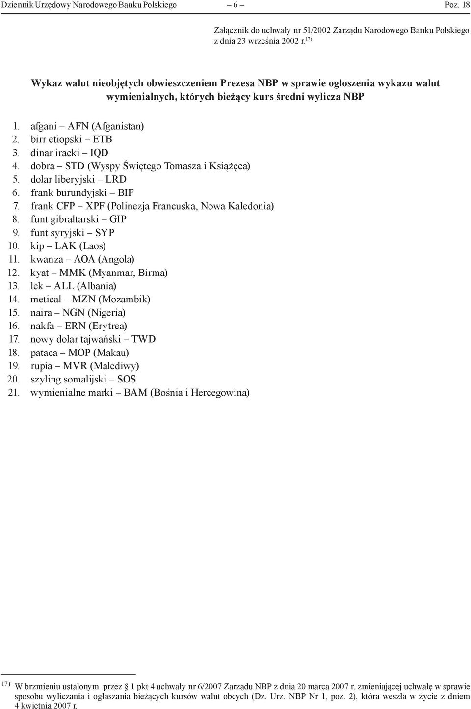 dinar iracki IQD 4. dobra STD (Wyspy Świętego Tomasza i Książęca) 5. dolar liberyjski LRD 6. frank burundyjski BIF 7. frank CFP XPF (Polinezja Francuska, Nowa Kaledonia) 8. funt gibraltarski GIP 9.