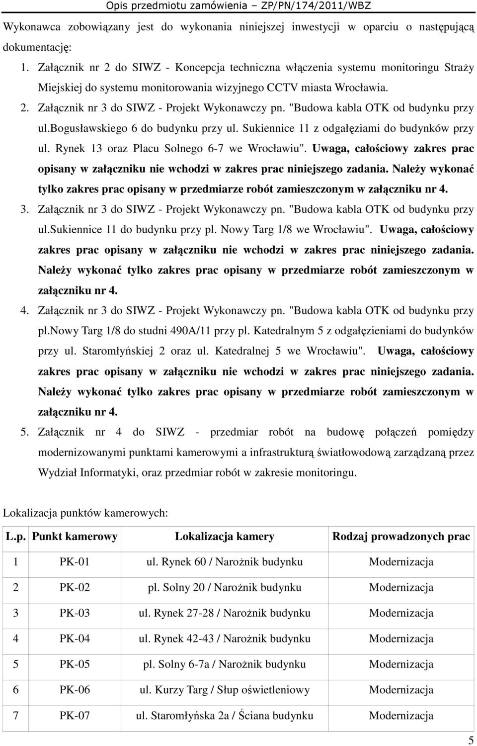 "Budowa kabla OTK od budynku przy ul.bogusławskiego 6 do budynku przy ul. Sukiennice 11 z odgałęziami do budynków przy ul. Rynek 13 oraz Placu Solnego 6-7 we Wrocławiu".