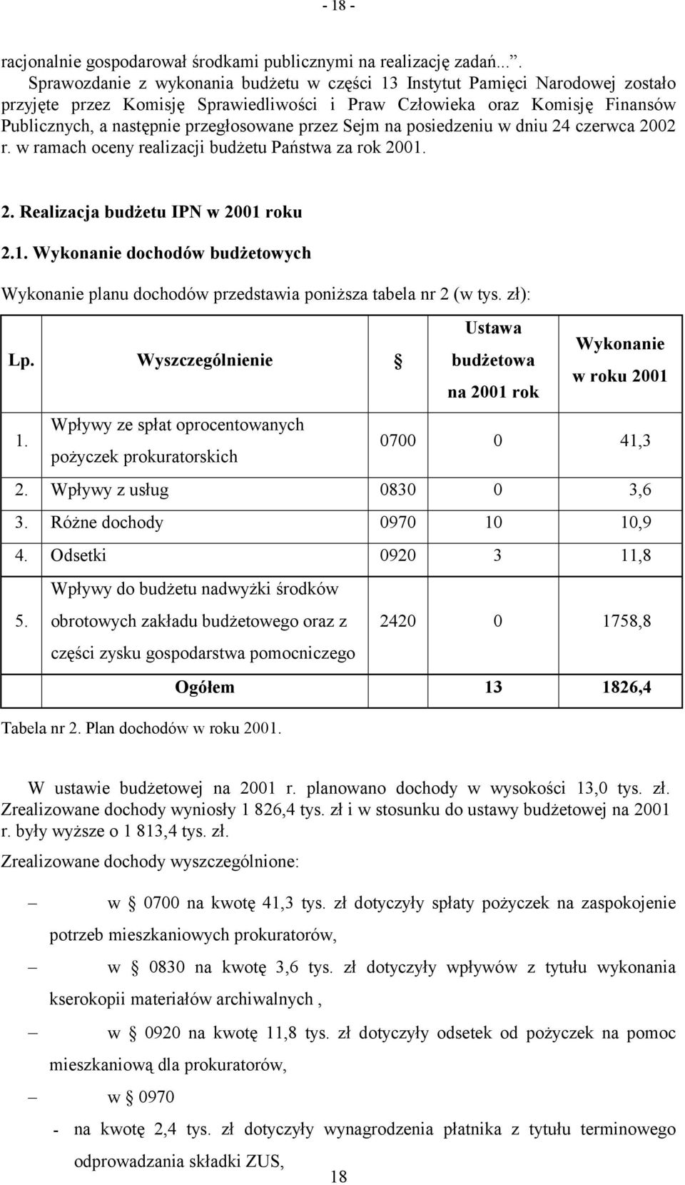 przegłosowane przez Sejm na posiedzeniu w dniu 24 czerwca 2002 r. w ramach oceny realizacji budżetu Państwa za rok 2001.