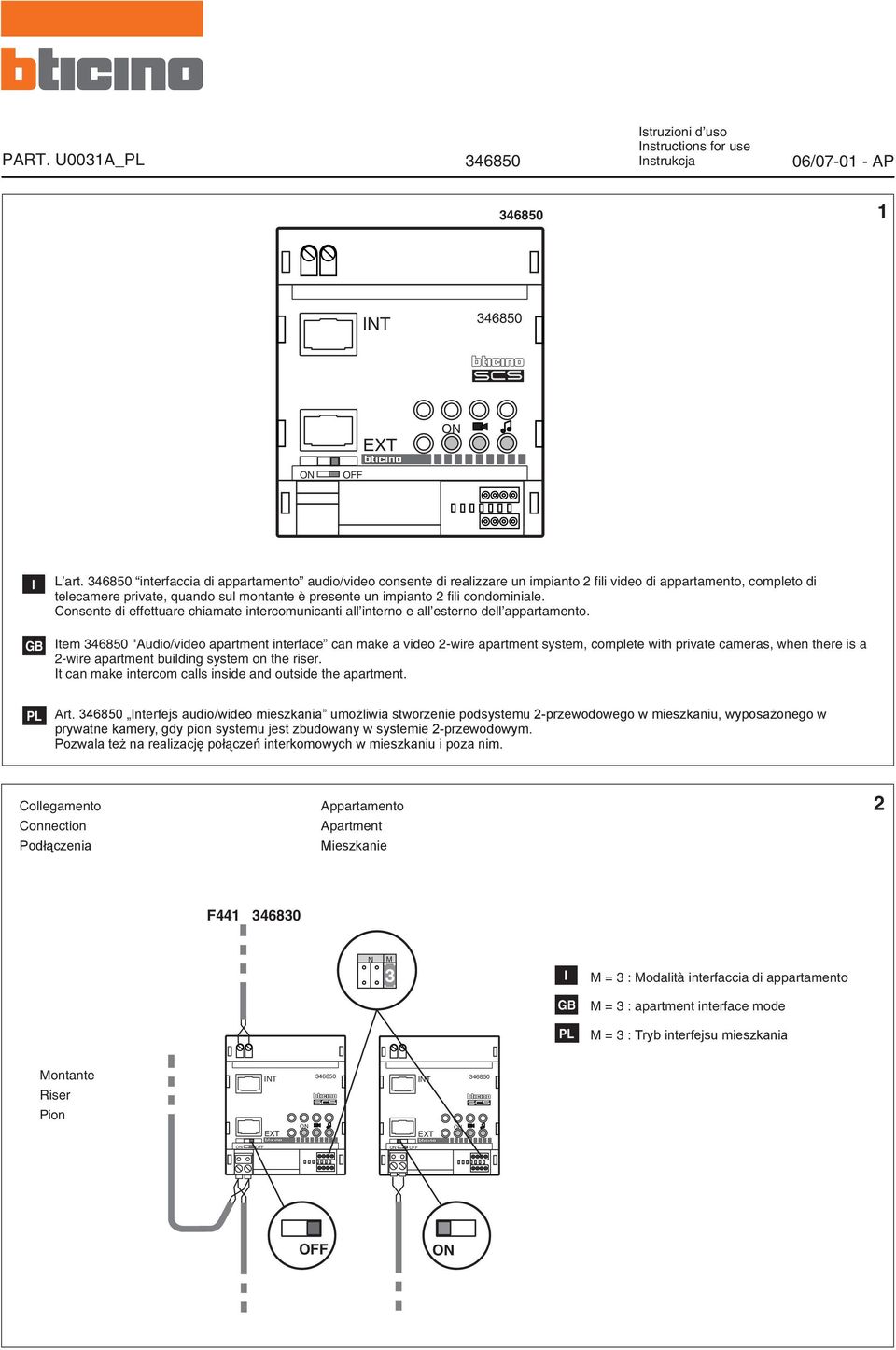 onsente di effettuare chiamate intercomunicanti all interno e all esterno dell appartamento.