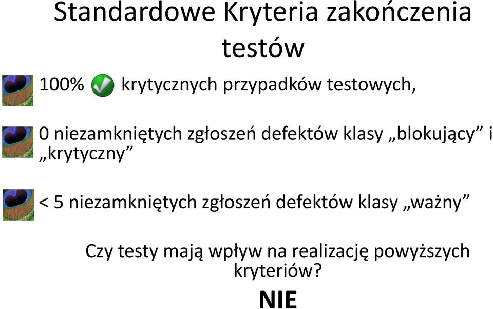 blokujący i krytyczny < 5 niezamkniętych zgłoszeń defektów