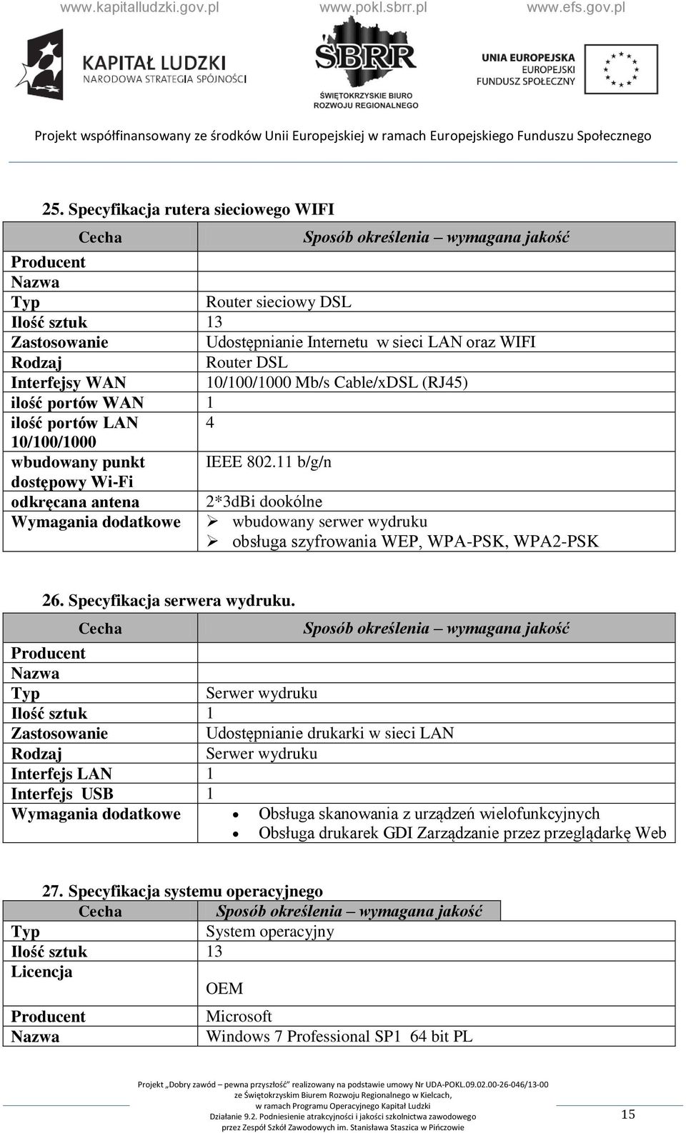 11 b/g/n dostępowy Wi-Fi odkręcana antena Wymagania dodatkowe 2*3dBi dookólne wbudowany serwer wydruku obsługa szyfrowania WEP, WPA-PSK, WPA2-PSK 26. Specyfikacja serwera wydruku.