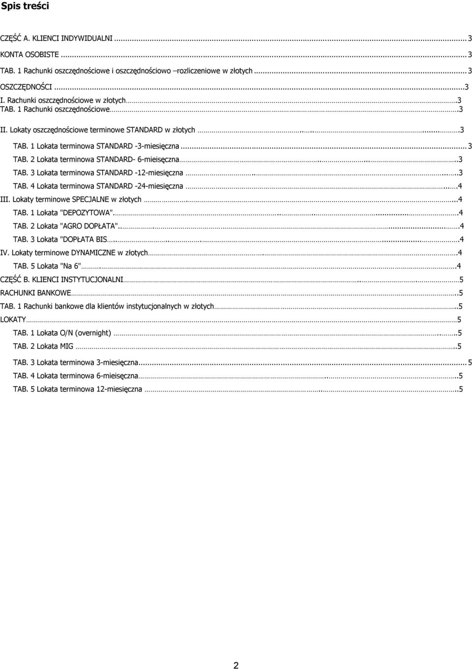 2 Lokata terminowa STANDARD- 6-mieisęczna.......3 TAB. 3 Lokata terminowa STANDARD -12-miesięczna.......3 TAB. 4 Lokata terminowa STANDARD -24-miesięczna....4 III.