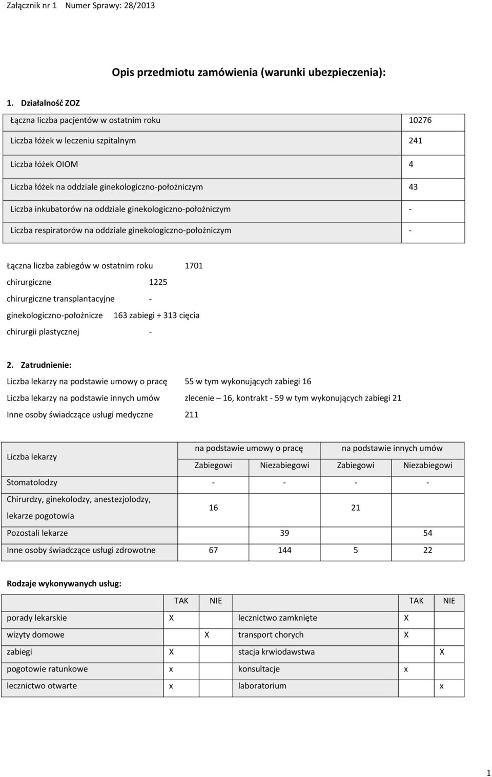 oddziale ginekologiczno-położniczym - Liczba respiratorów na oddziale ginekologiczno-położniczym - Łączna liczba zabiegów w ostatnim roku 1701 chirurgiczne 1225 chirurgiczne transplantacyjne -