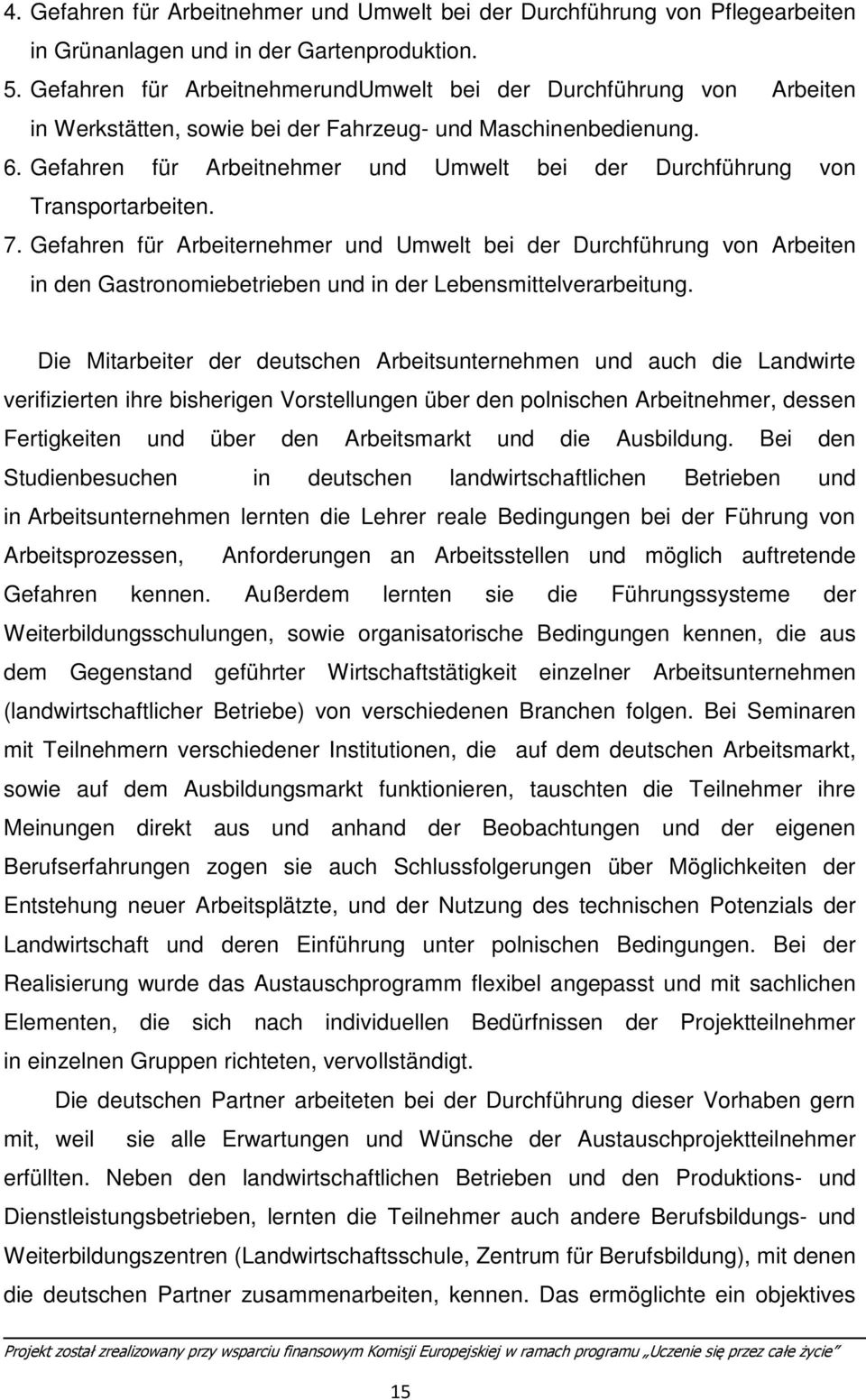 Gefahren für Arbeitnehmer und Umwelt bei der Durchführung von Transportarbeiten. 7.