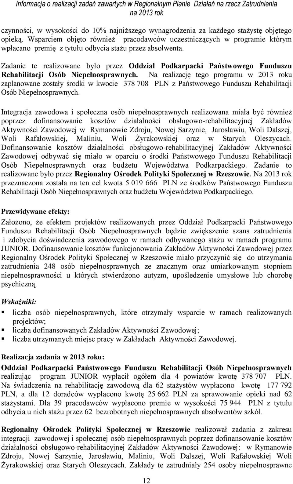 Zadanie te realizowane było przez Oddział Podkarpacki Państwowego Funduszu Rehabilitacji Osób Niepełnosprawnych.